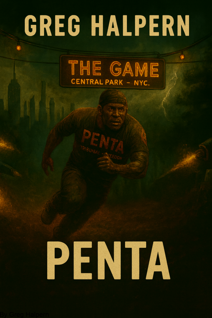 PENTA - Near Future Thriller Coverart of Man evading gunshots in NYC Game