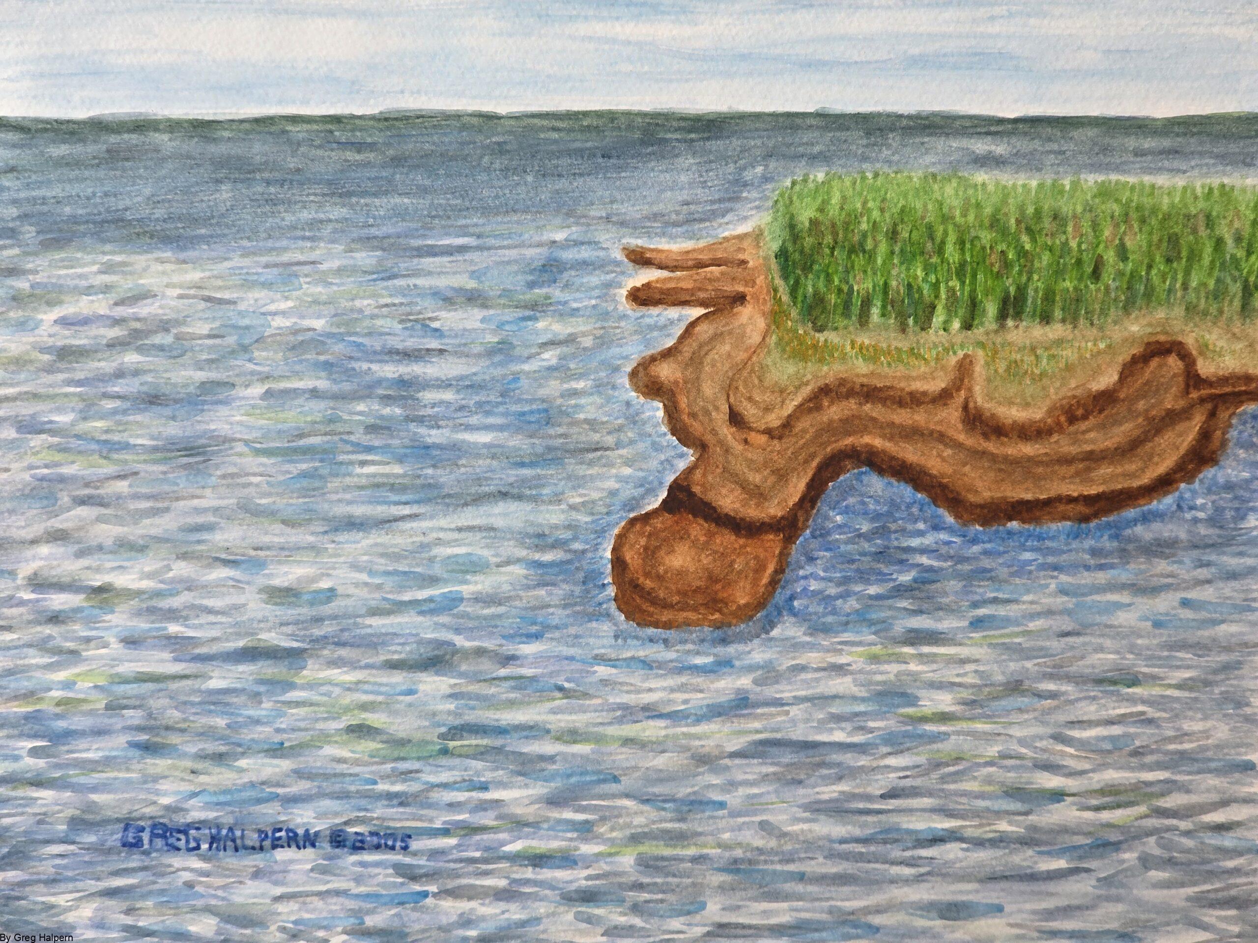 Free downloadable surreal watercolor painting of the right side of Center-Cut Island, completing the peninsula